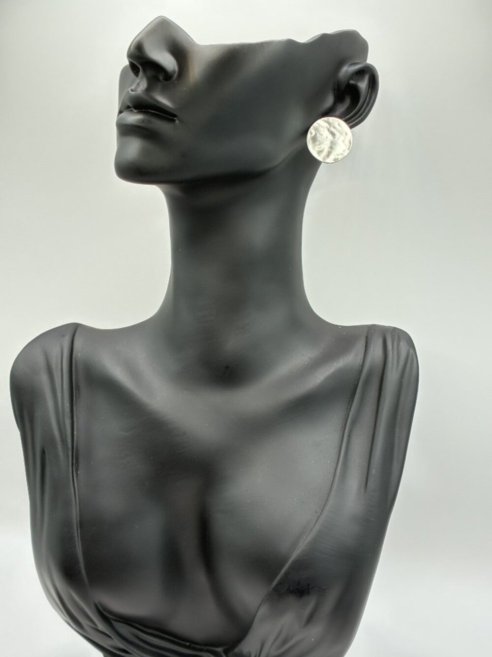 Full Moon Flat Hammered Silver-Tone Metallic Disc Earrings
